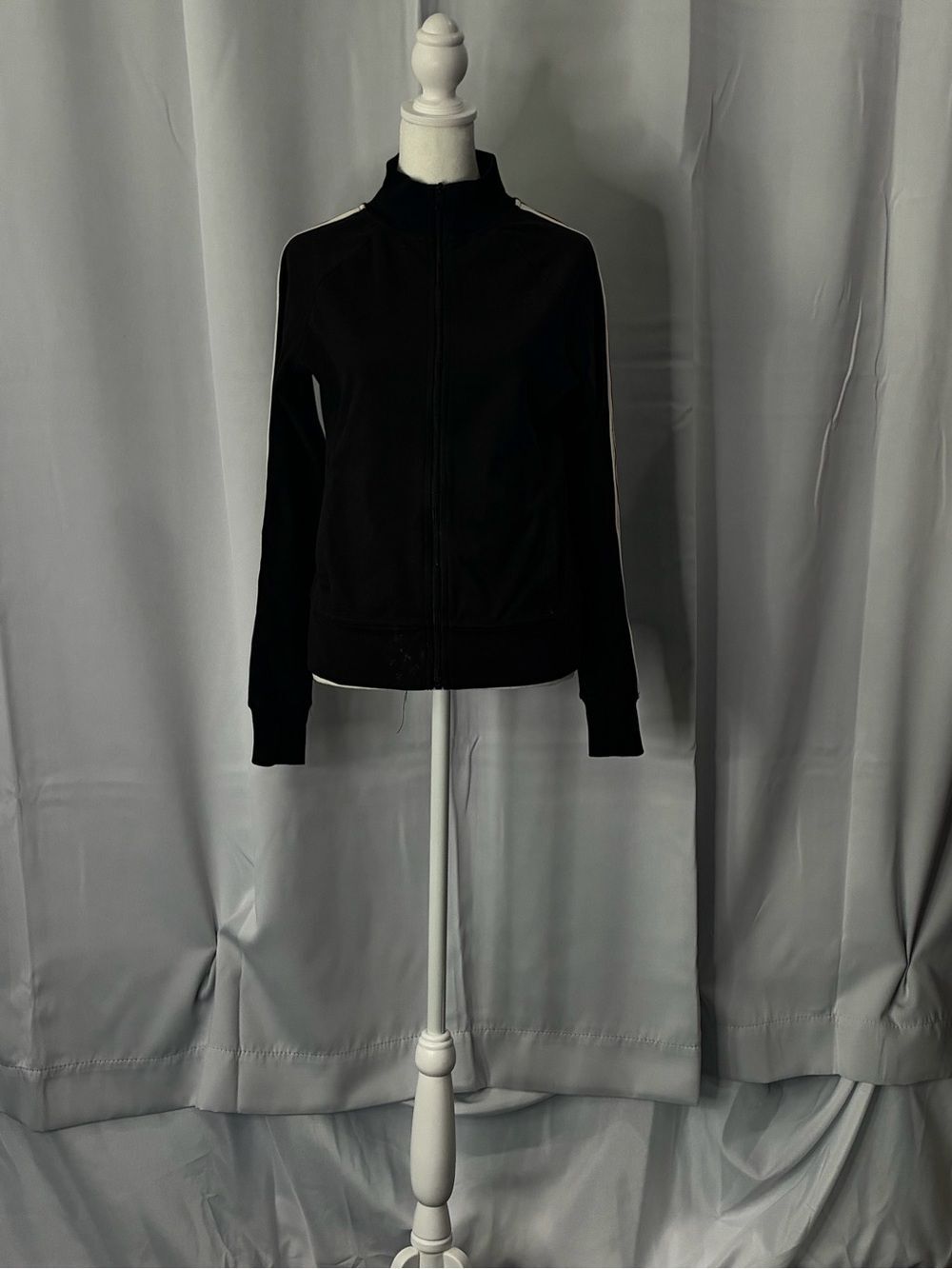 Athletic Works Women's S Black Track Jacket Full Zip Red White Stripes